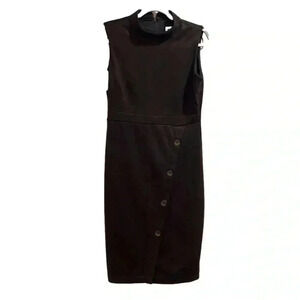 Emma & Michele Brown Suede Dress Midi Mock Neck Button Accents Size 6